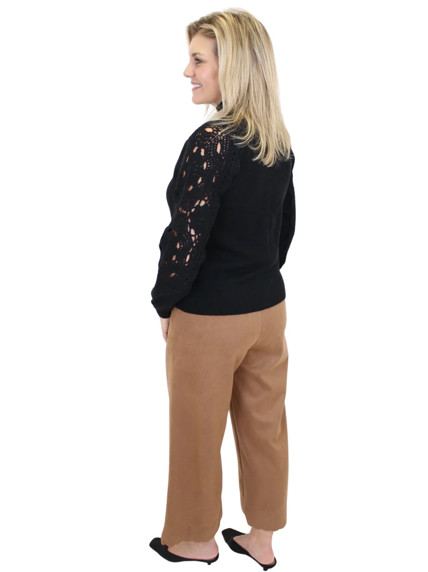 Suede Scalloped Hem Pants