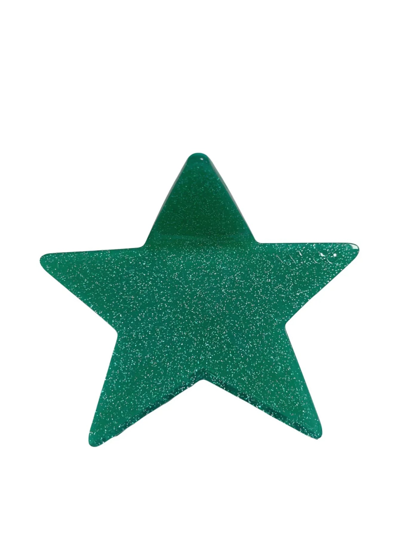 Green star-shaped object on a white background