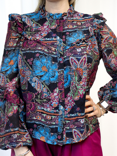 Fate Ruffle Trimmed Mixed Print Blouse - Multi pattern view.