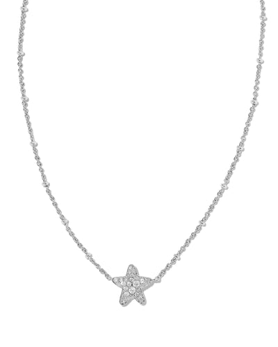 Kendra Scott Jae Star Pave Necklace in Silver White Crystal closeup.