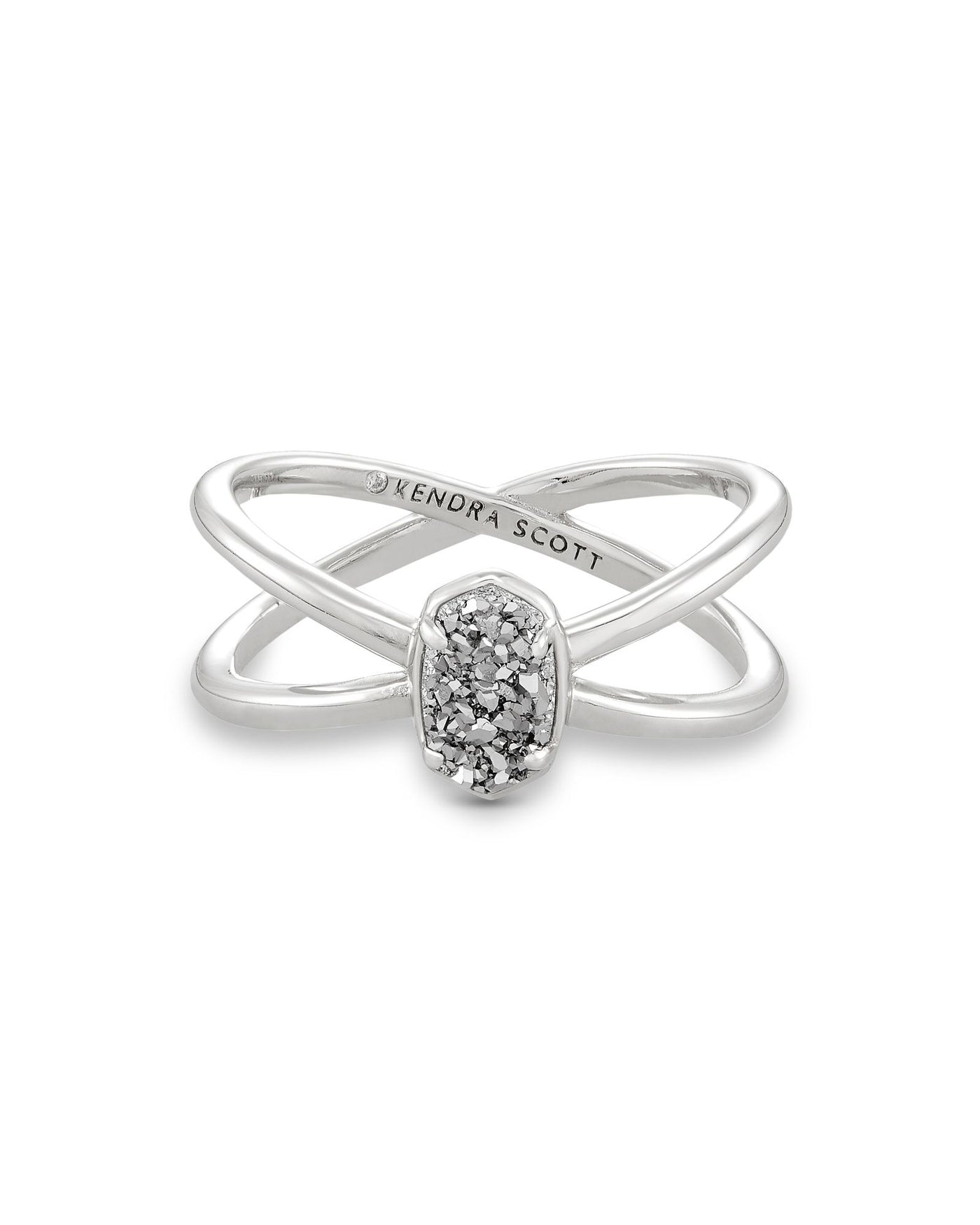 Emilie Double Band Ring Silver Platinum Drusy on white background, front view.