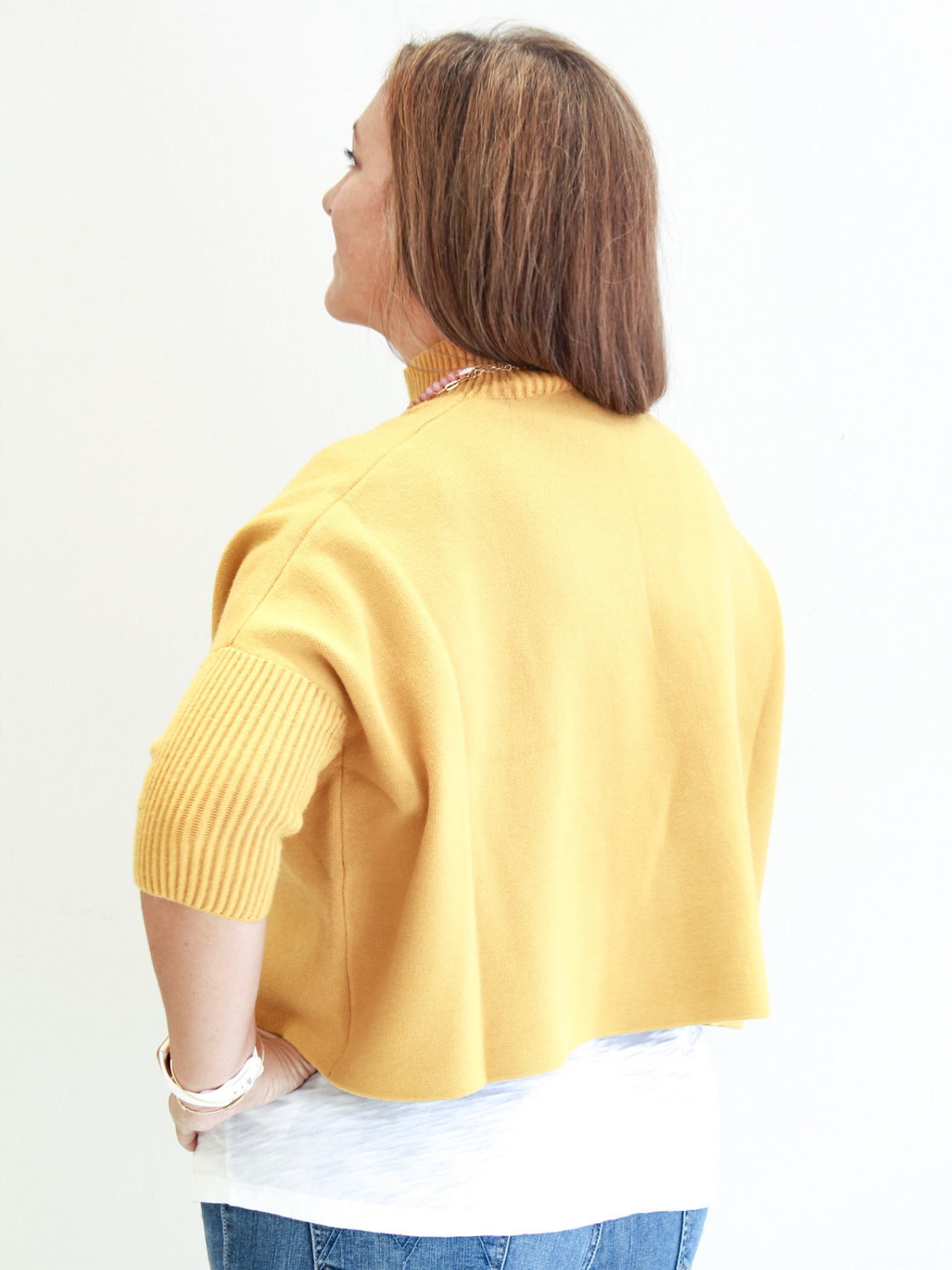 Mustard Aja 3/4 Sleeve Sweater back view.