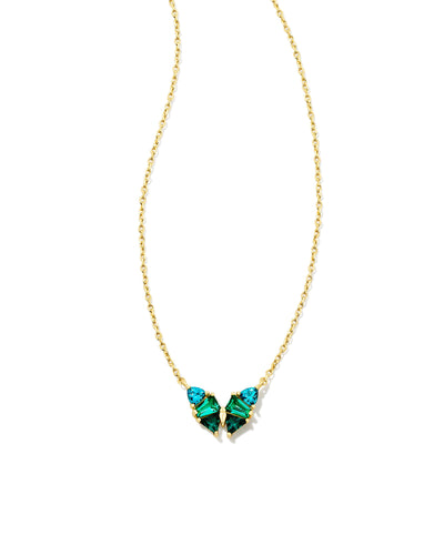 Kendra Scott Blair Butterfly Necklace in Gold Green Mix closeup.
