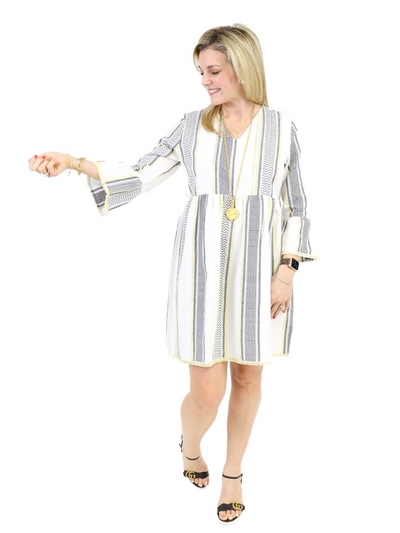 Tunic Dress - Black/White/Gold front view.