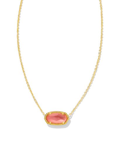 Kendra Scott Elisa Pendant Necklace Gold Coral Mother of Pearl on white background closeup.