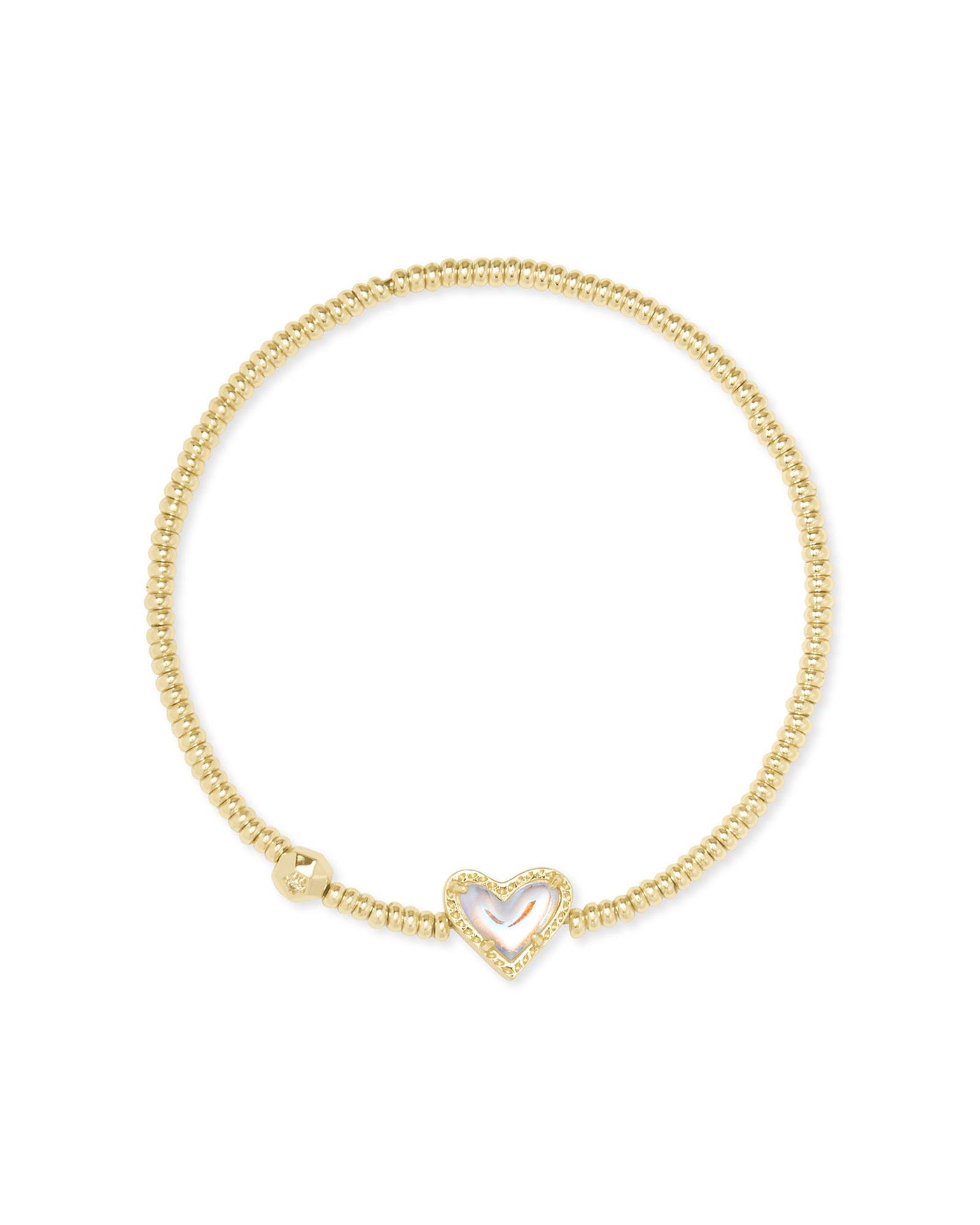 Kendra Scott Ari Heart Stretch Bracelet in Gold Dichroic Glass on white background.