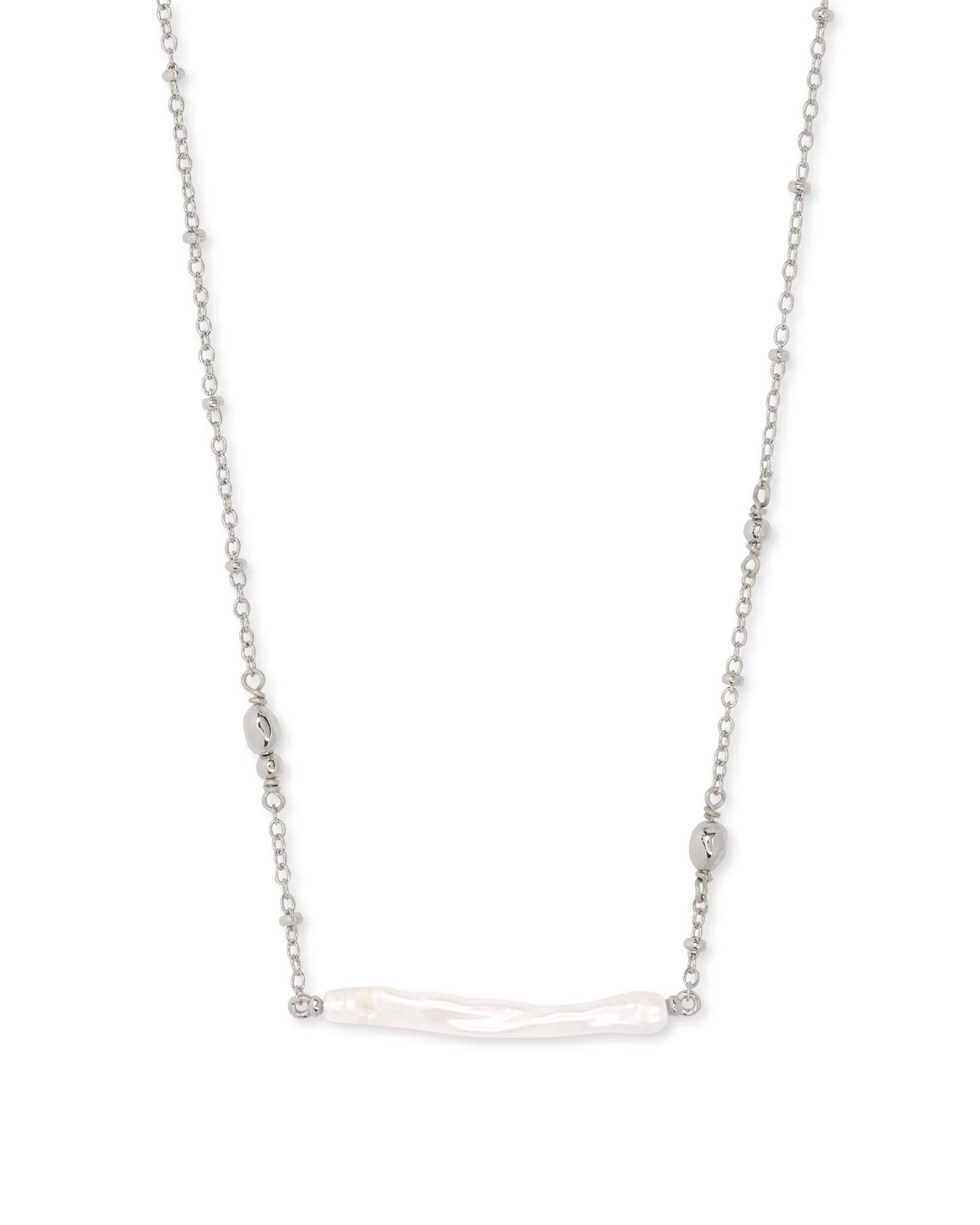 Kendra Scott Eileen Pendant Necklace in Silver on white background close up.