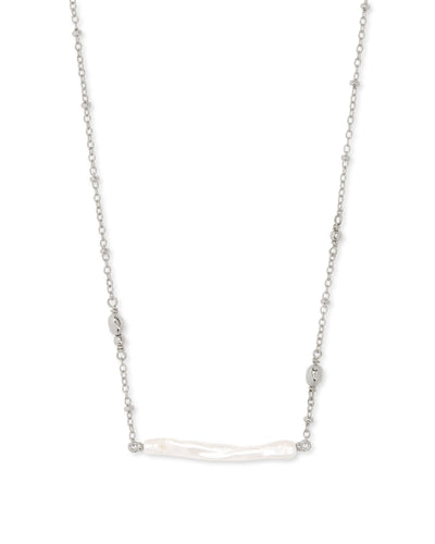 Kendra Scott Eileen Pendant Necklace in Silver on white background close up.