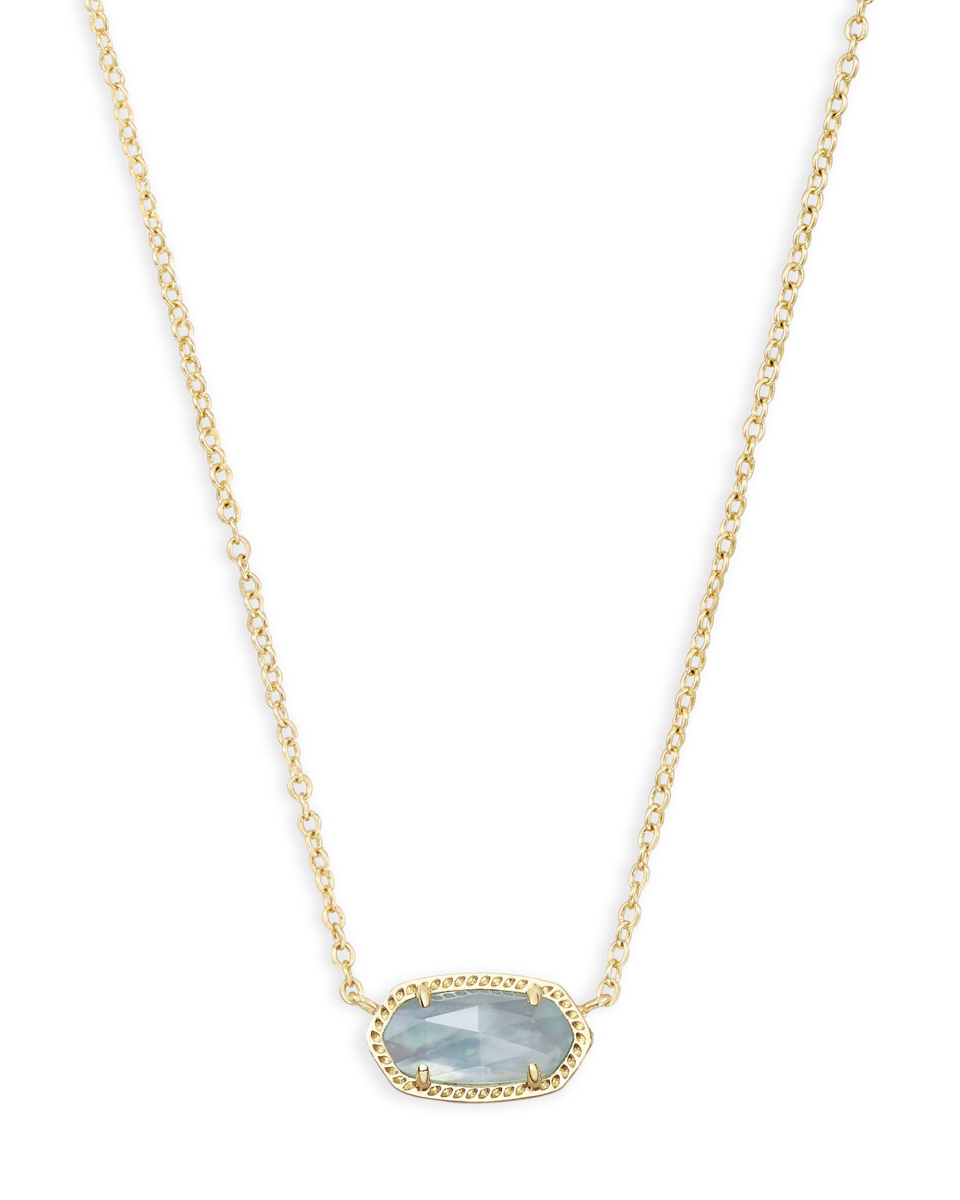 Elisa Pendant Necklace Gold Light Blue Illusion on white background, front view.