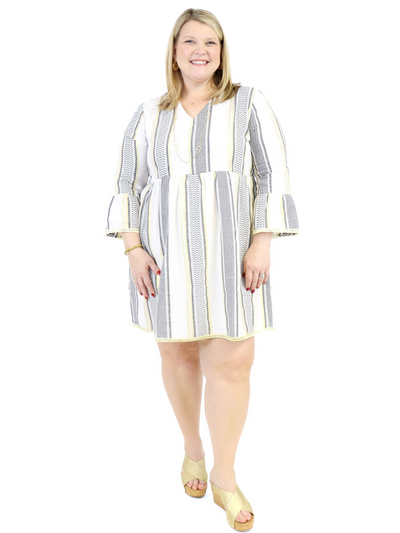 Tunic Dress - Black/White/Gold front view size X-Large.