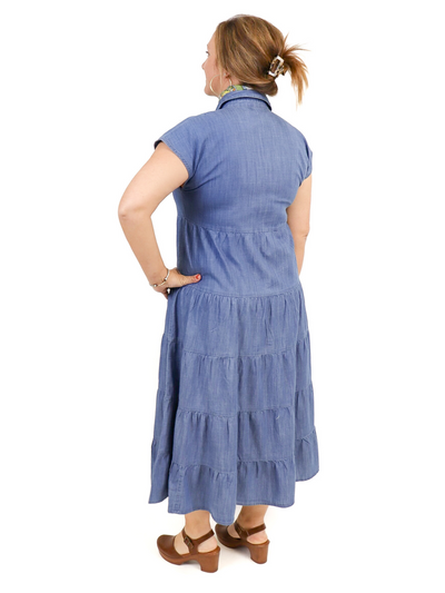 Molly Bracken Denim Midi Dress - Blue back view.