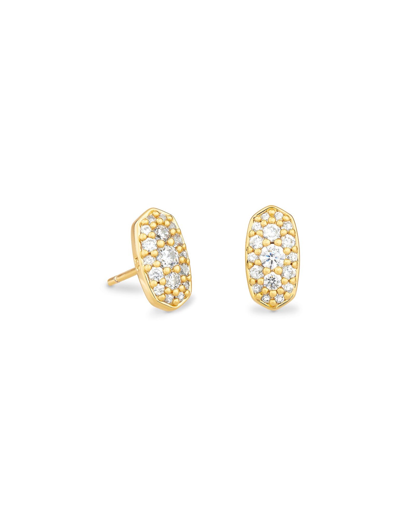 Grayson Crystal Stud Earrings Gold on white background, front view.