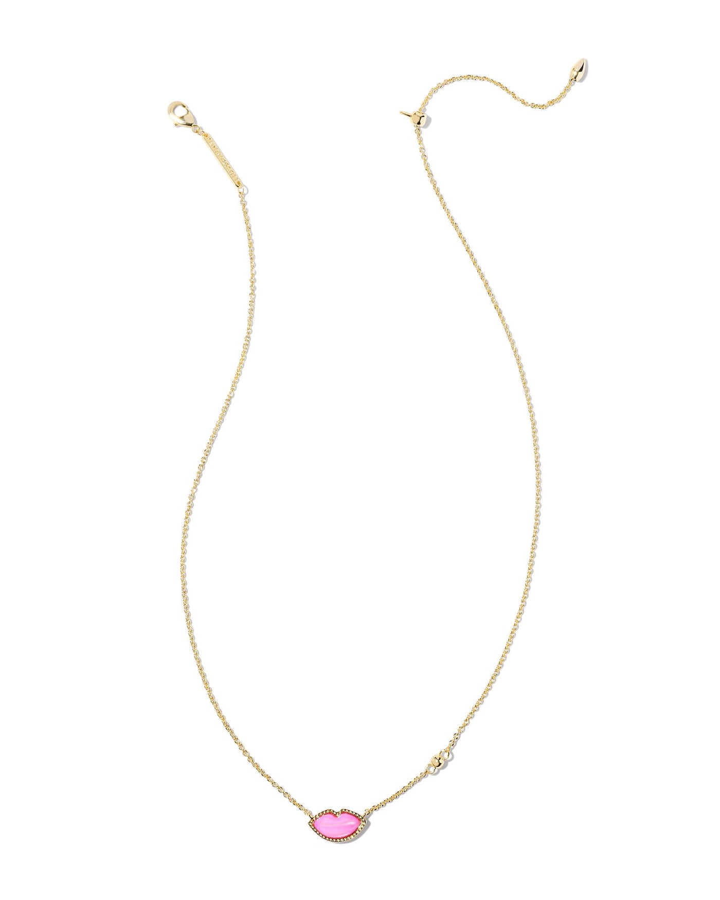 Kendra Scott Lips Pendant Necklace in Gold Pink Mother of Pearl full view.