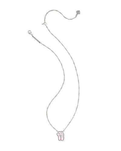 Silver necklace with a pink ballet slipper pendant on a white background, full.