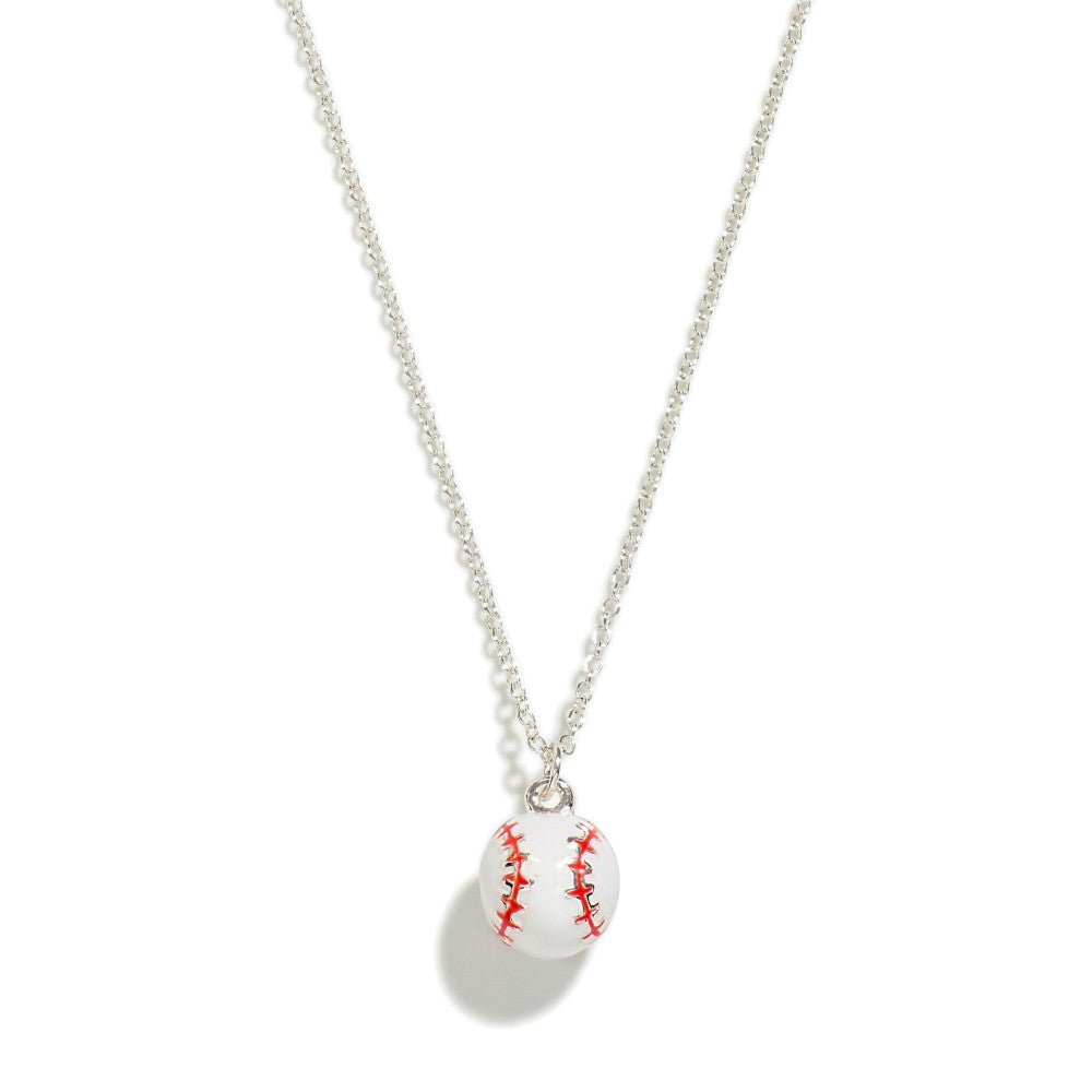 Baseball Pendant Necklace, front view.