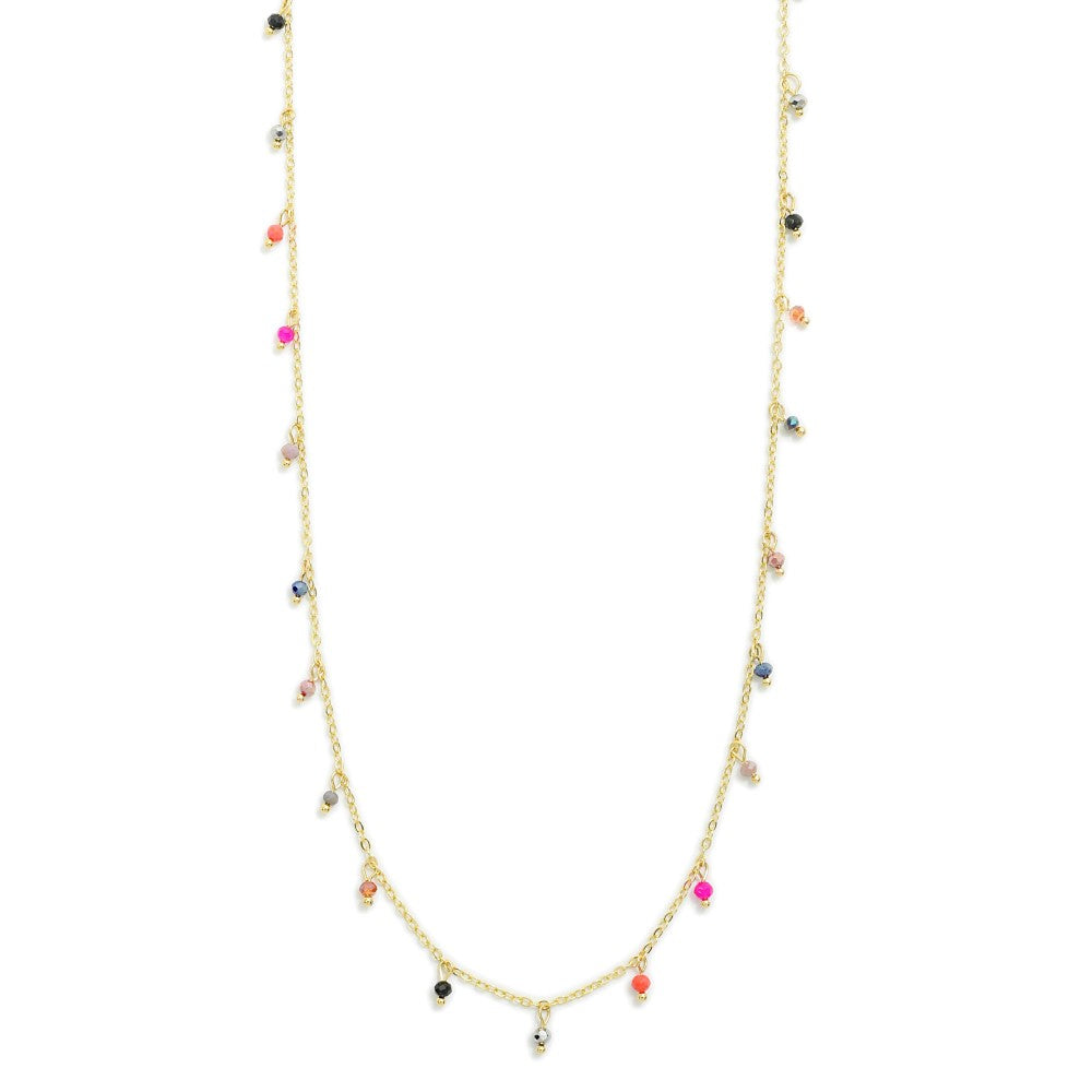 Dainty Long Multicolor Station Necklace, front view.
