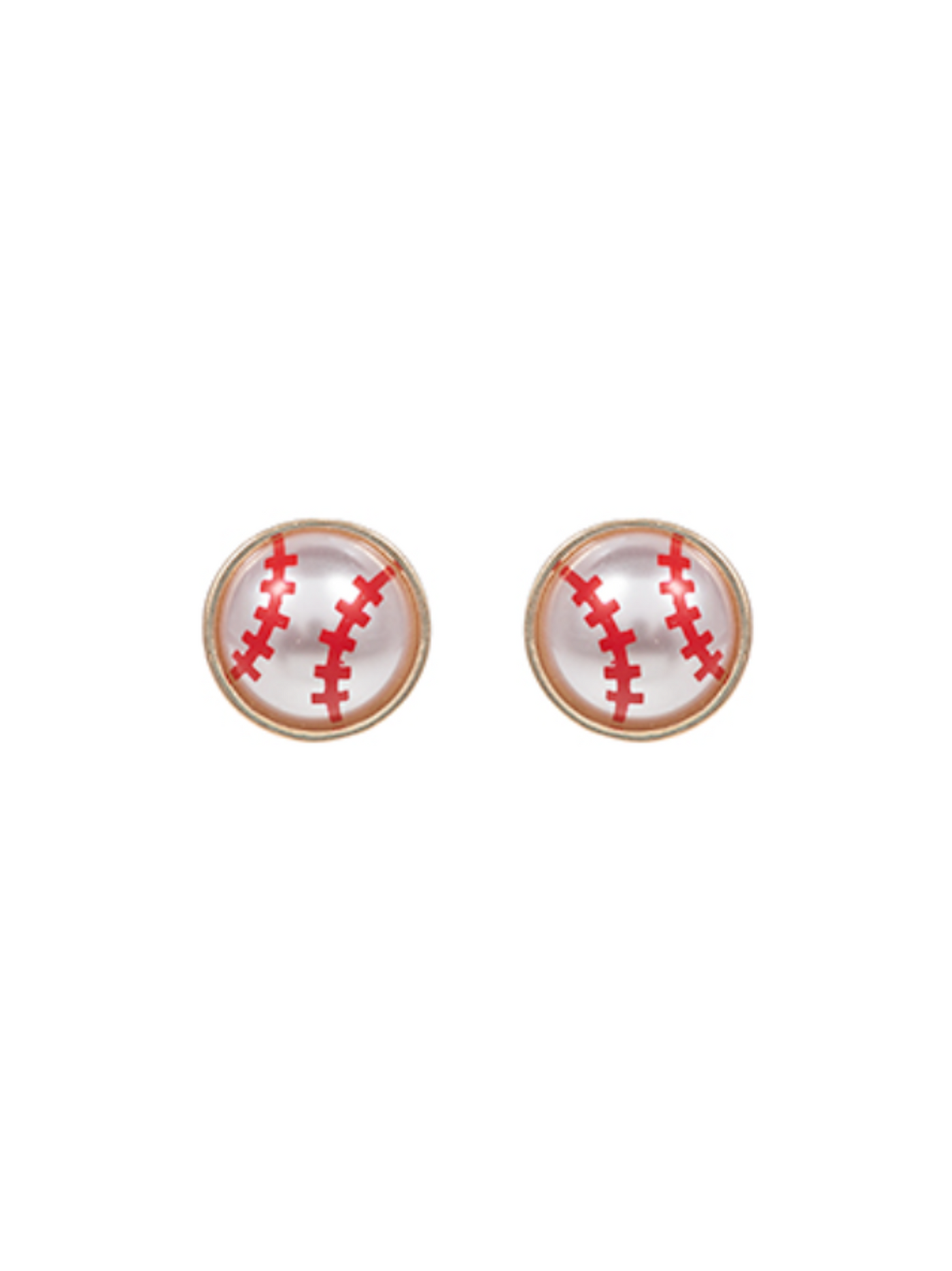 Baseball Stud Earrings on white background.