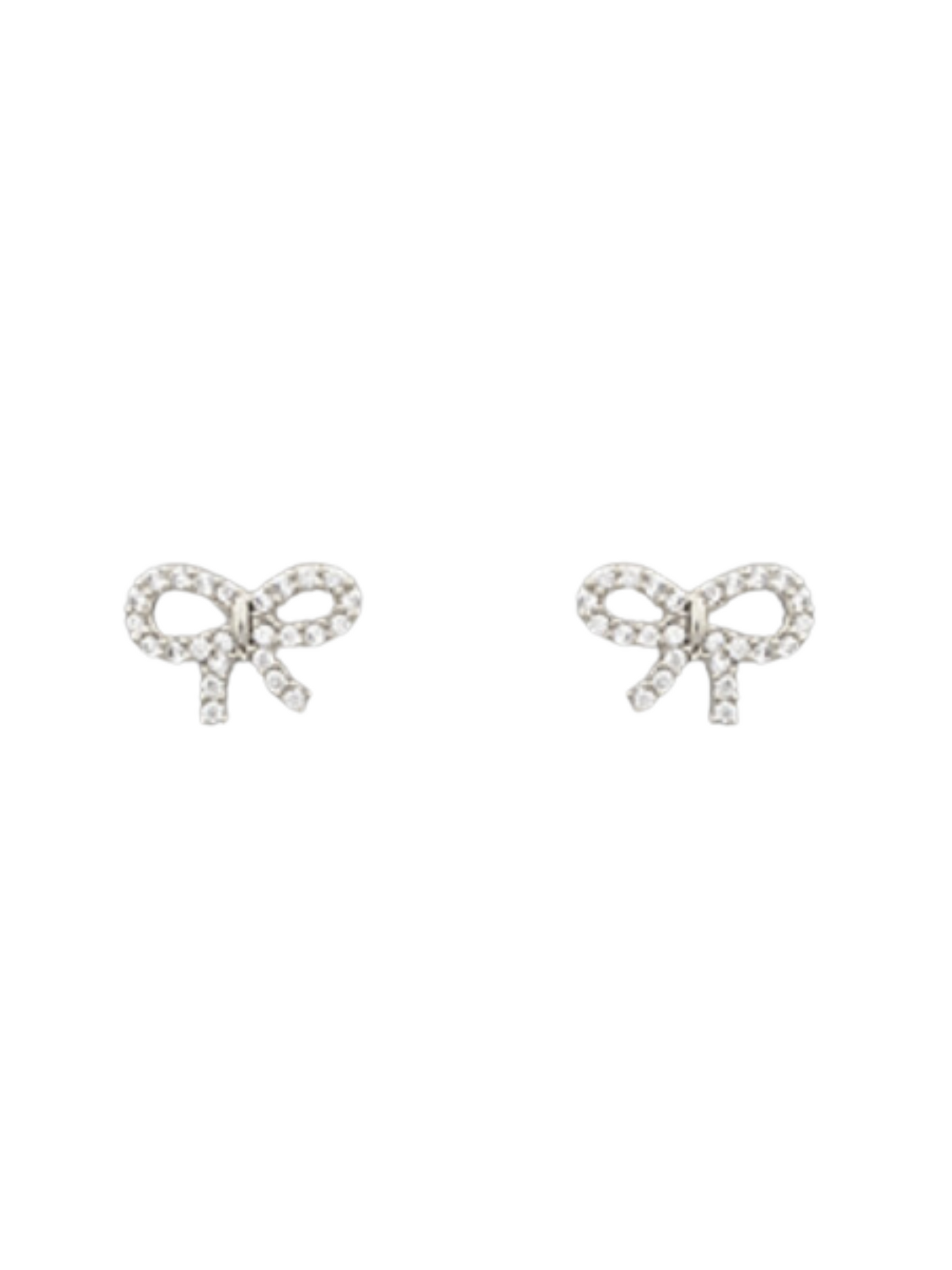 Crystal Bow Earrings in silver on white background.