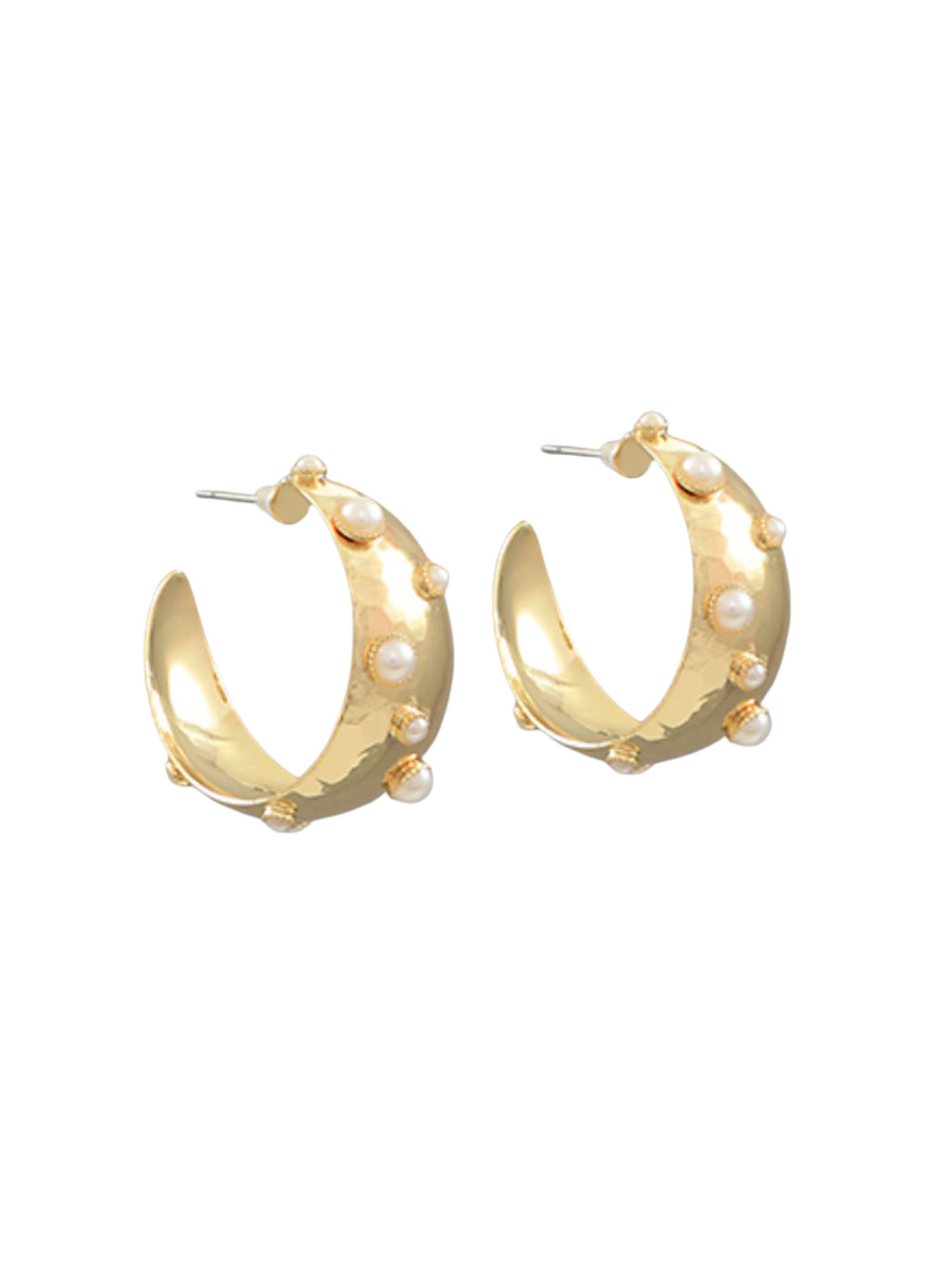 Pearl Studded Chunky Hoops on white background.