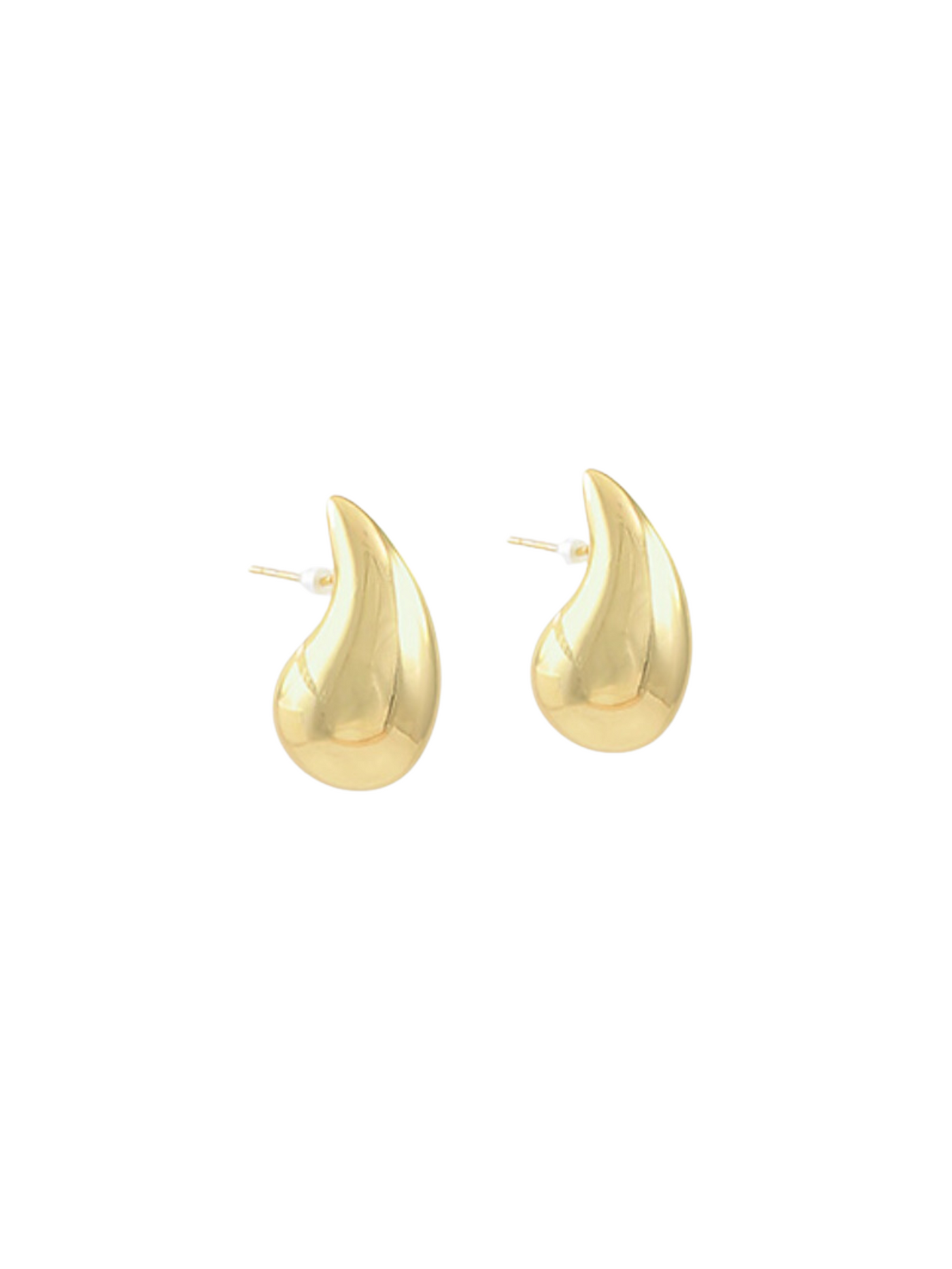 25mm Puffy Teardrop Earrings in polished gold on white background.