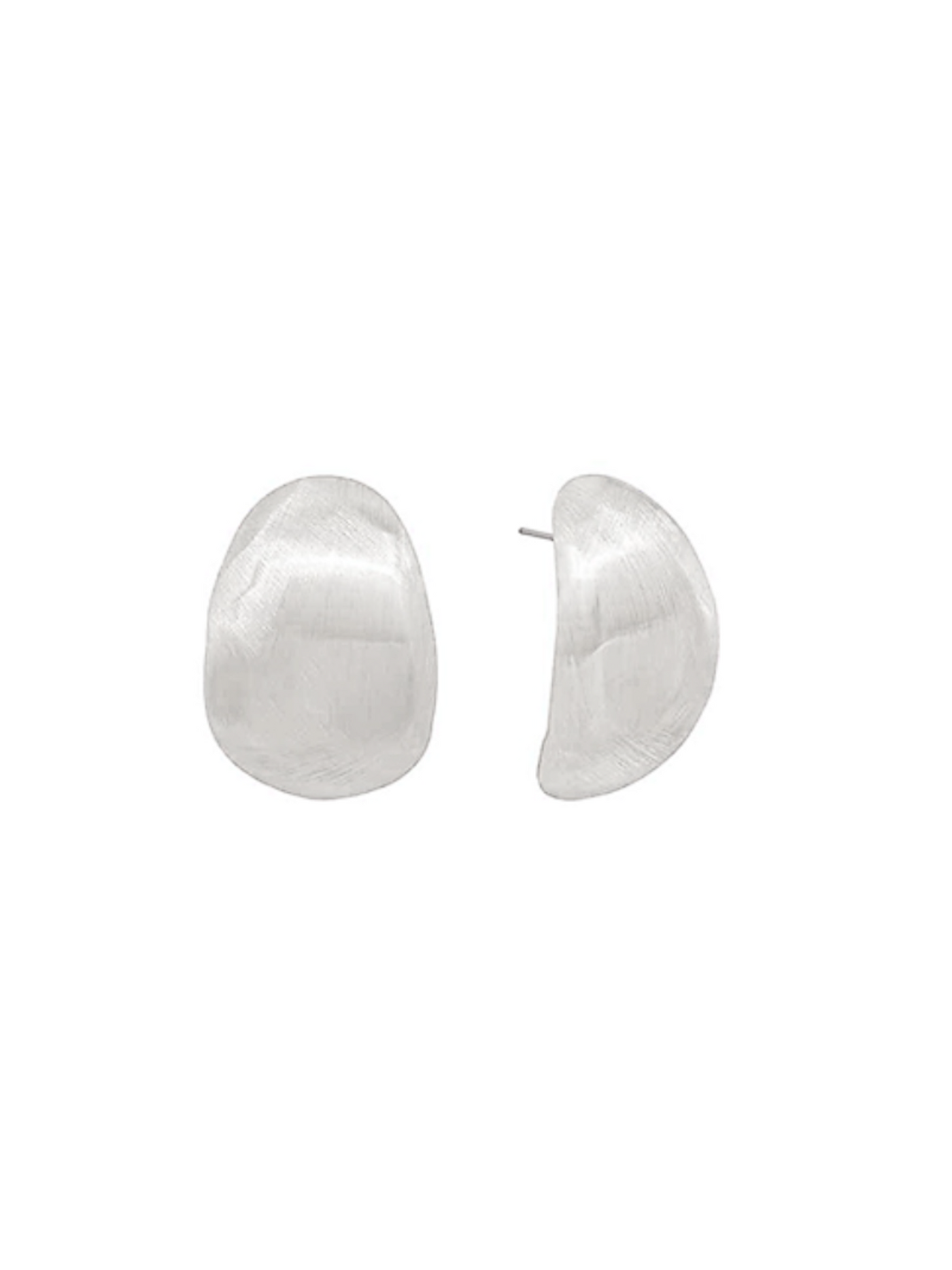 Chunky Round Satin Earrings in brushed silver on white background.