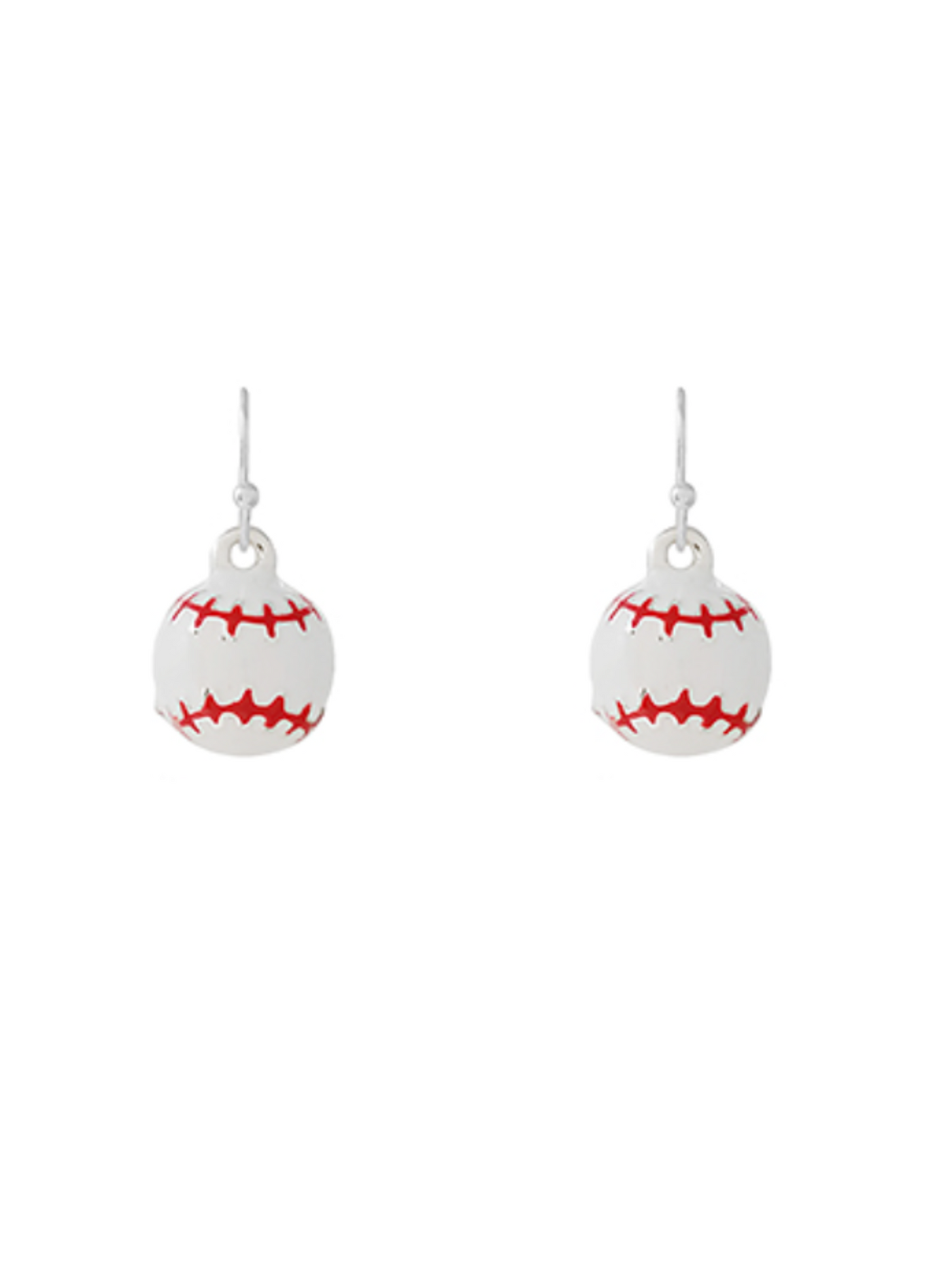 3D Baseball Earrings in silver on white background.