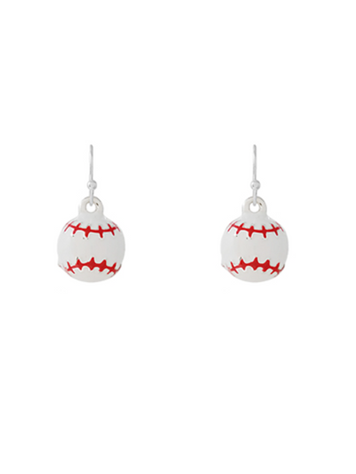 3D Baseball Earrings in silver on white background.
