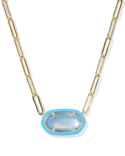 Necklace with a blue pendant on a white background, closeup.