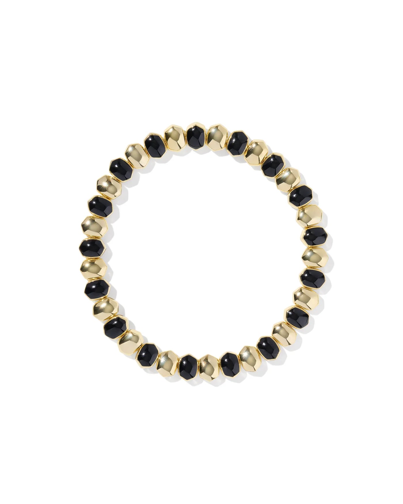 Bracelet with Gold and Black beads on white background.