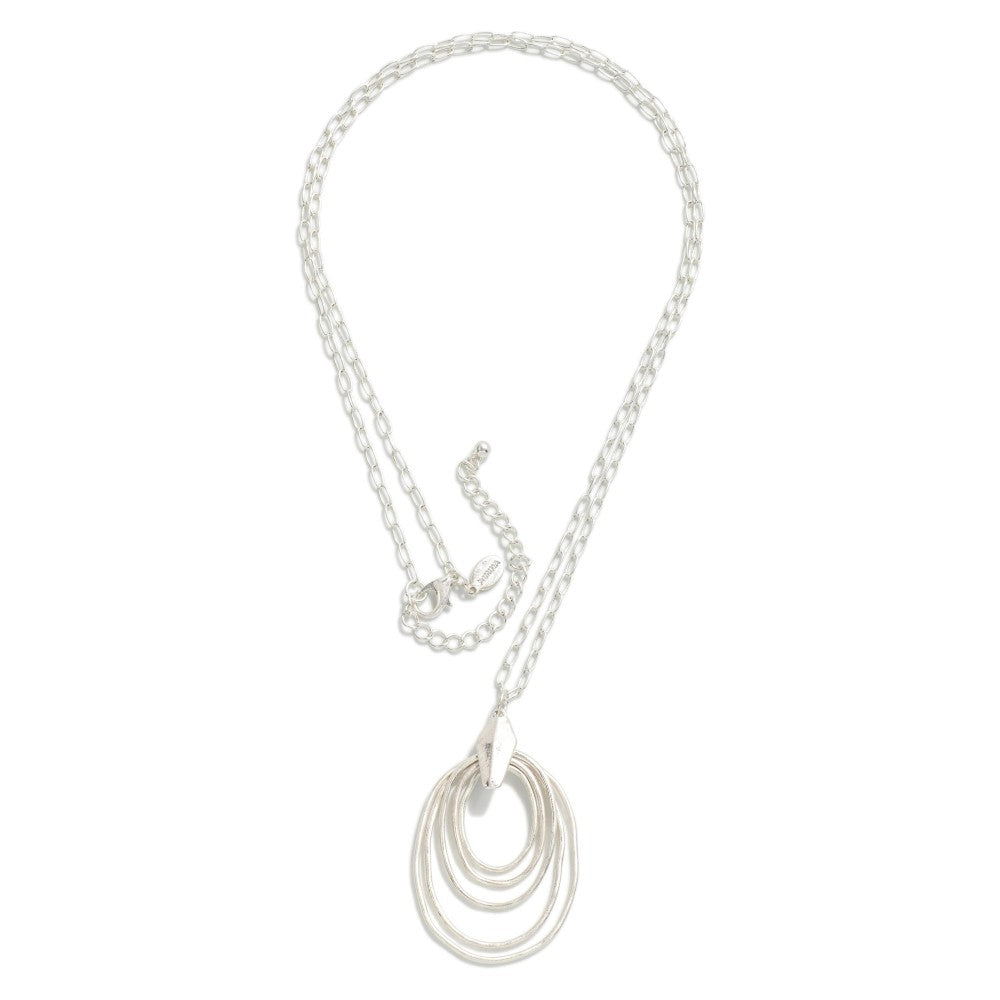 Long Chain Link Necklace with Nesting Pendant in Silver, front view.