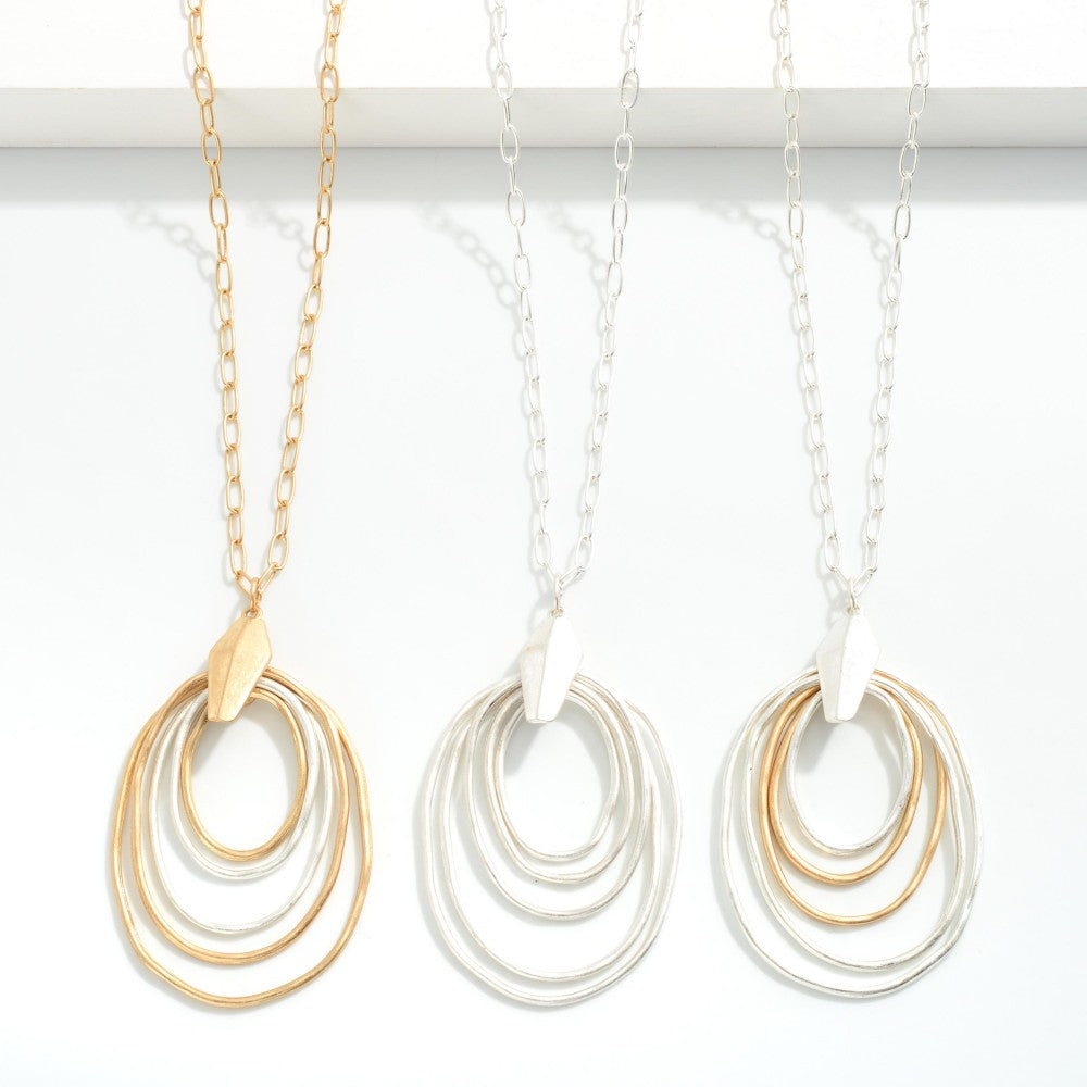 Long Chain Link Necklaces with Nesting Pendants, close up front view.