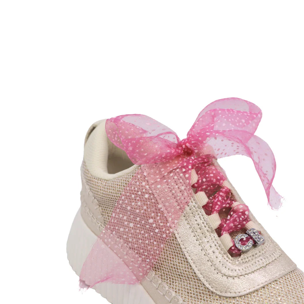 Up close view at the Pink Glitter Ribbon Shoe Laces | Pack of 5