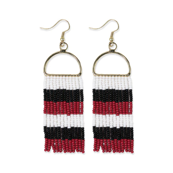 Allison Stripe Fringe Earrings Red, Black and Whtie