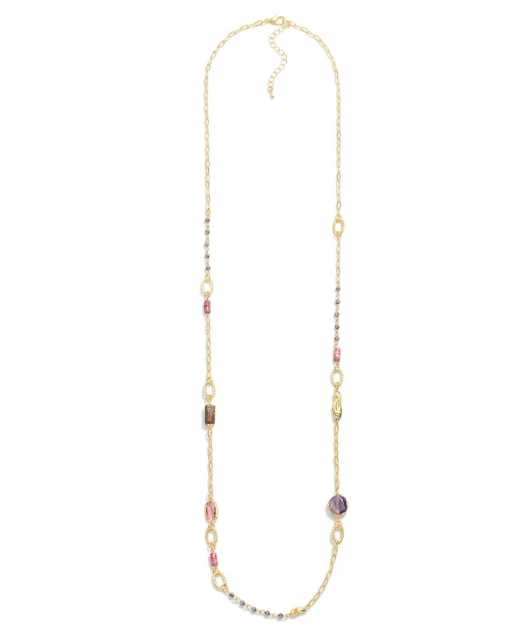 Natural Stone Beaded Mixed Chain Necklace in amethyst.