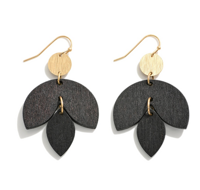 Wooden Leaf Earrings in black.