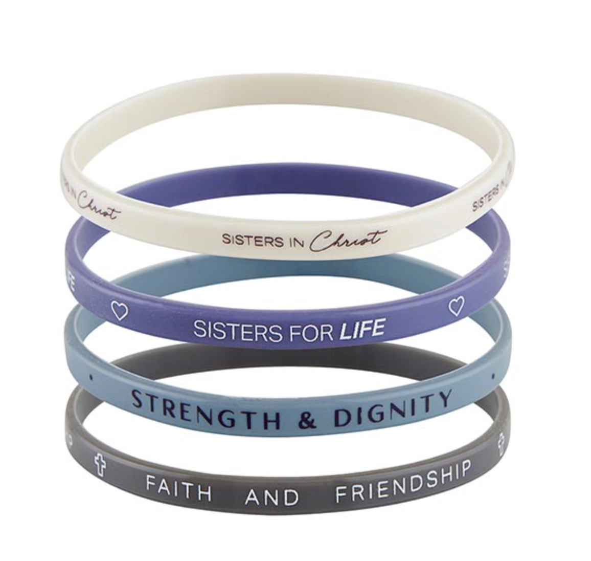 Sisters in Christ Silicone Bracelet Set front view.