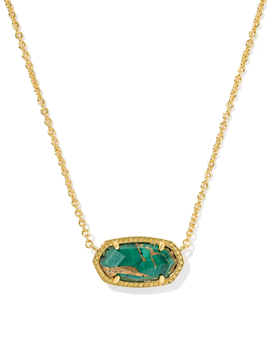 Elisa Pendant Necklace in Gold Bronze Veined Green Malachite