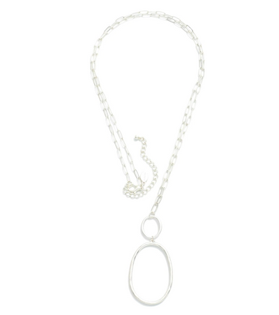 Long Chain Link Oval Pendant Necklace