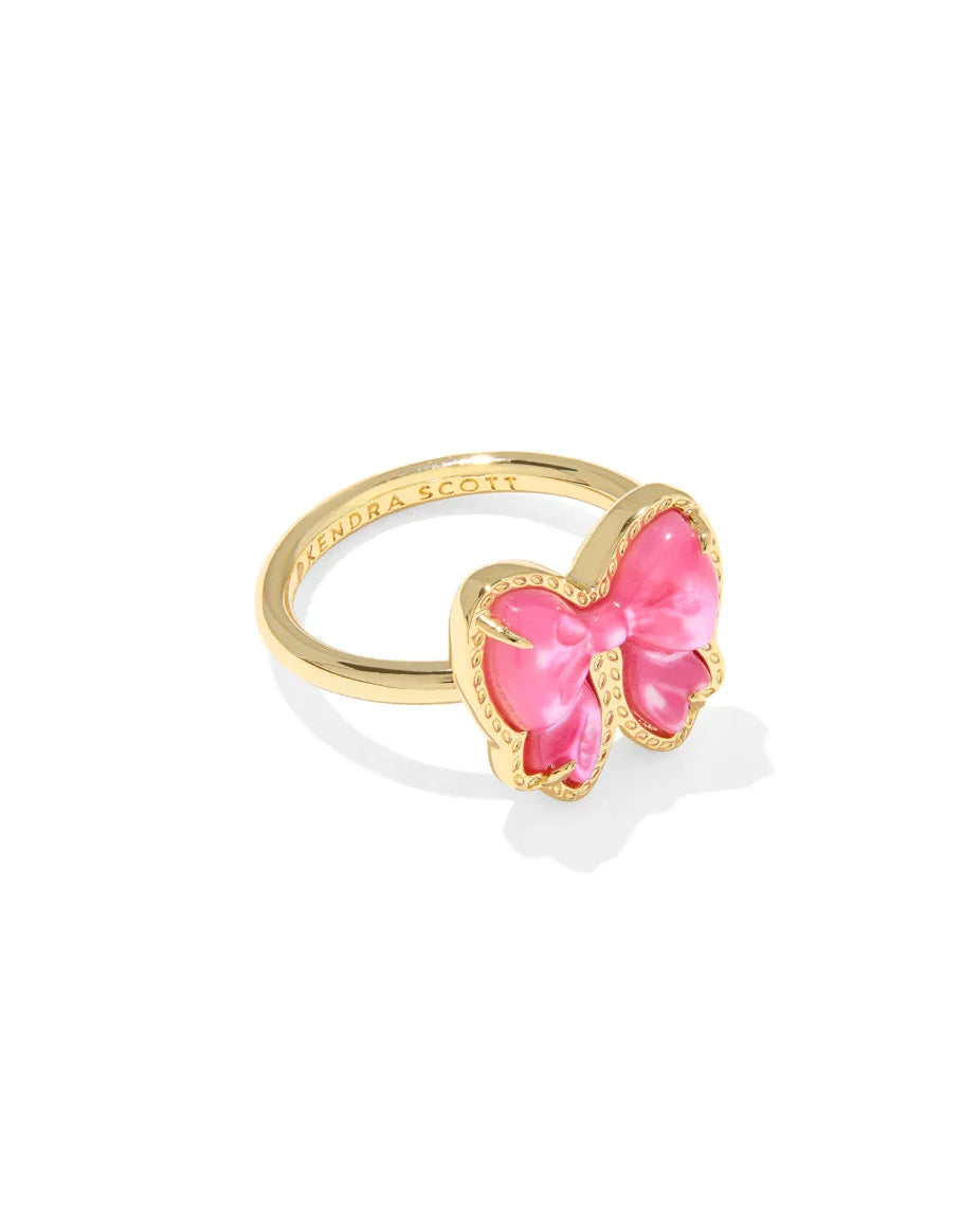 Haley Bow Gold Band Ring Rose Violet
