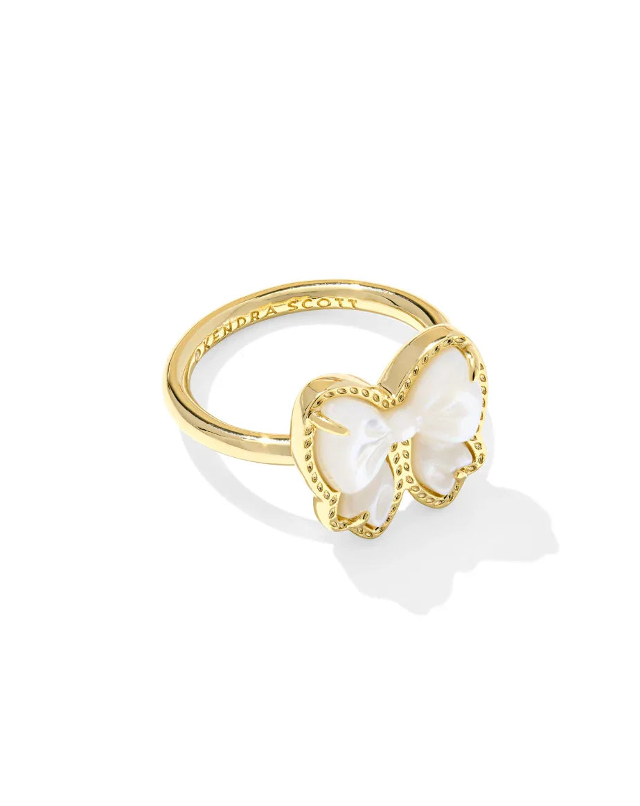 Haley Bow Gold Band Ring Ivory Mother of Pearl