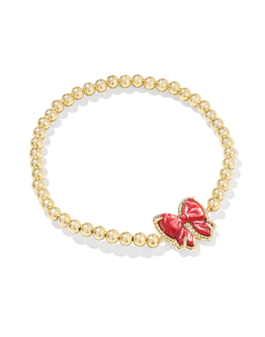 Kendra Scott Haley Bow Gold Stretch Bracelet Scarlet Red Mother Of Pearl