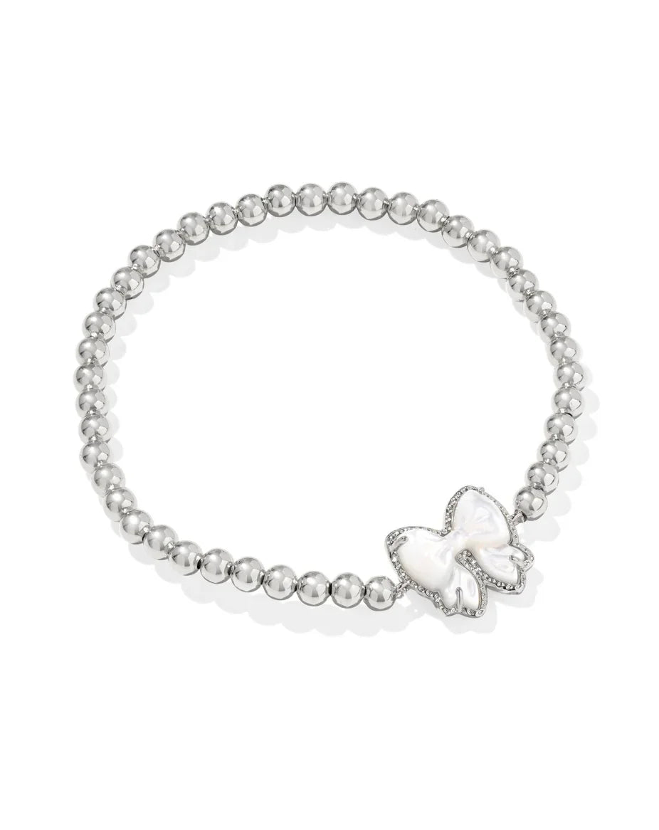 Kendra Scott Haley Bow Stretch Bracelet Silver Ivory Mother of Pearl