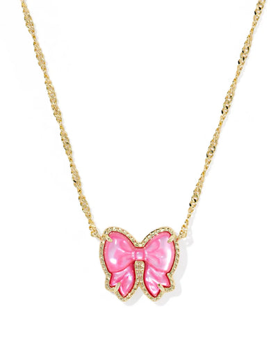 Kendra Scott Haley Bow Gold Short Pendant Necklace Rose Violet Mother of Pearl