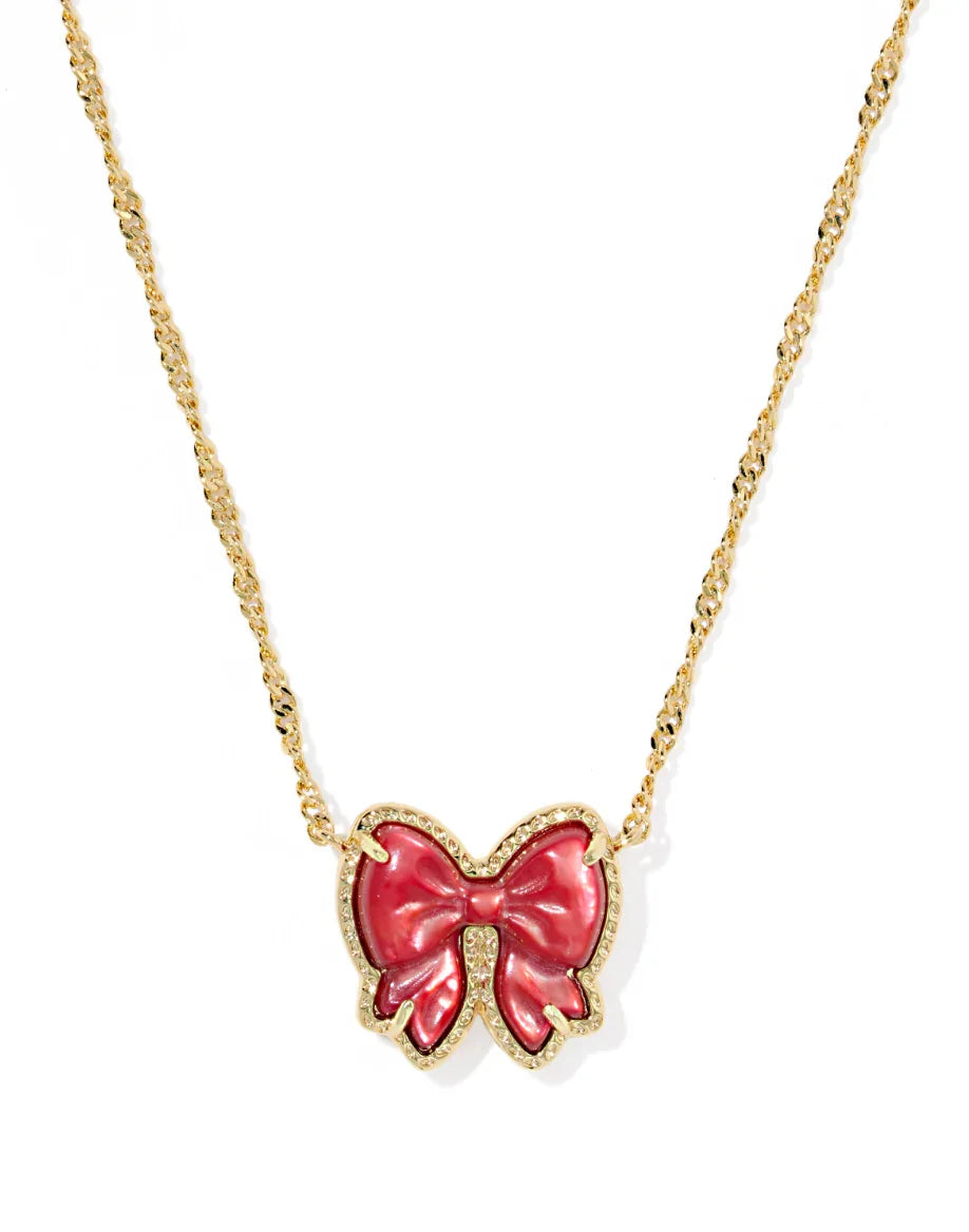 Kendra Scott Haley Bow Gold Short Pendant Necklace Scarlet Red Mother Of Pearl