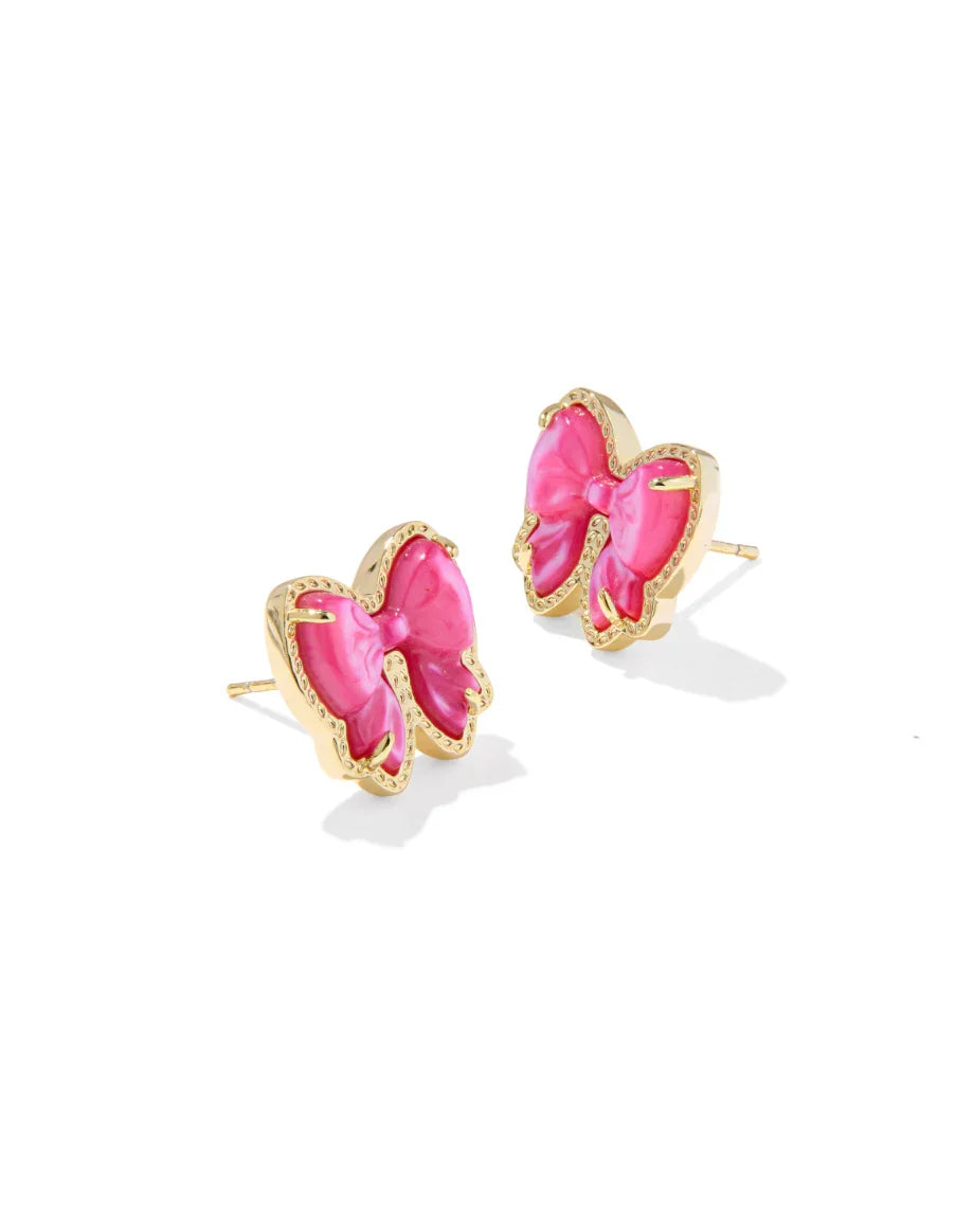 Kendra Scott Haley Bow Gold Stud Earrings Rose Violet Mother of Pearl