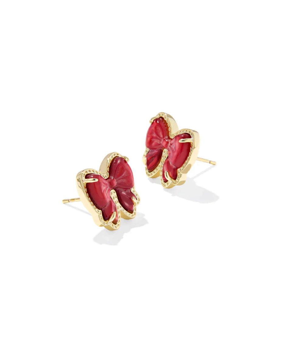 Kendra Scott Haley Bow Gold Stud Earrings Scarlet Red Mother Of Pearl
