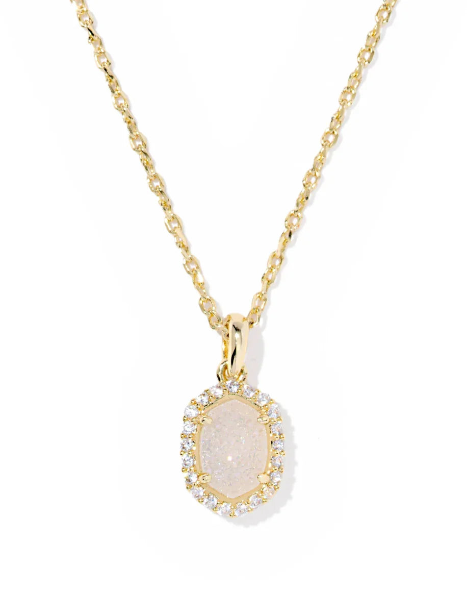 Kendra Scott Daphne Gold Crystal Frame Short Pendant Necklace Gold Iridescent Drusy