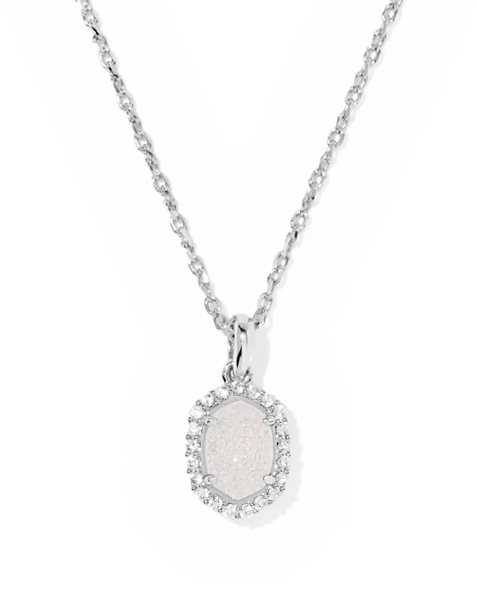 Kendra Scott Daphne Silver Crystal Frame Short Pendant Necklace Silver Iridescent Drusy