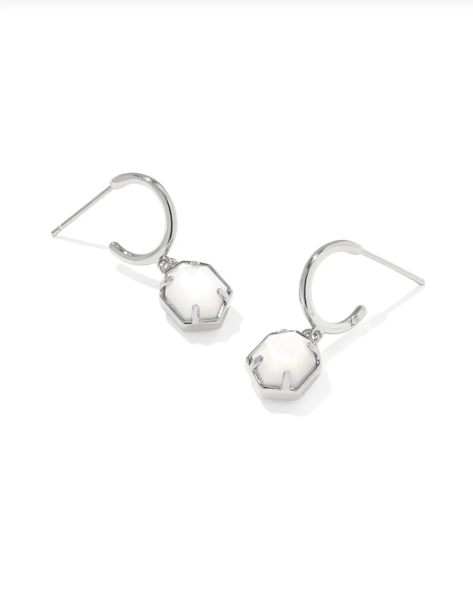 Kendra Scott Tomon Silver Huggie Earrings in Ivory Mother Of Pearl