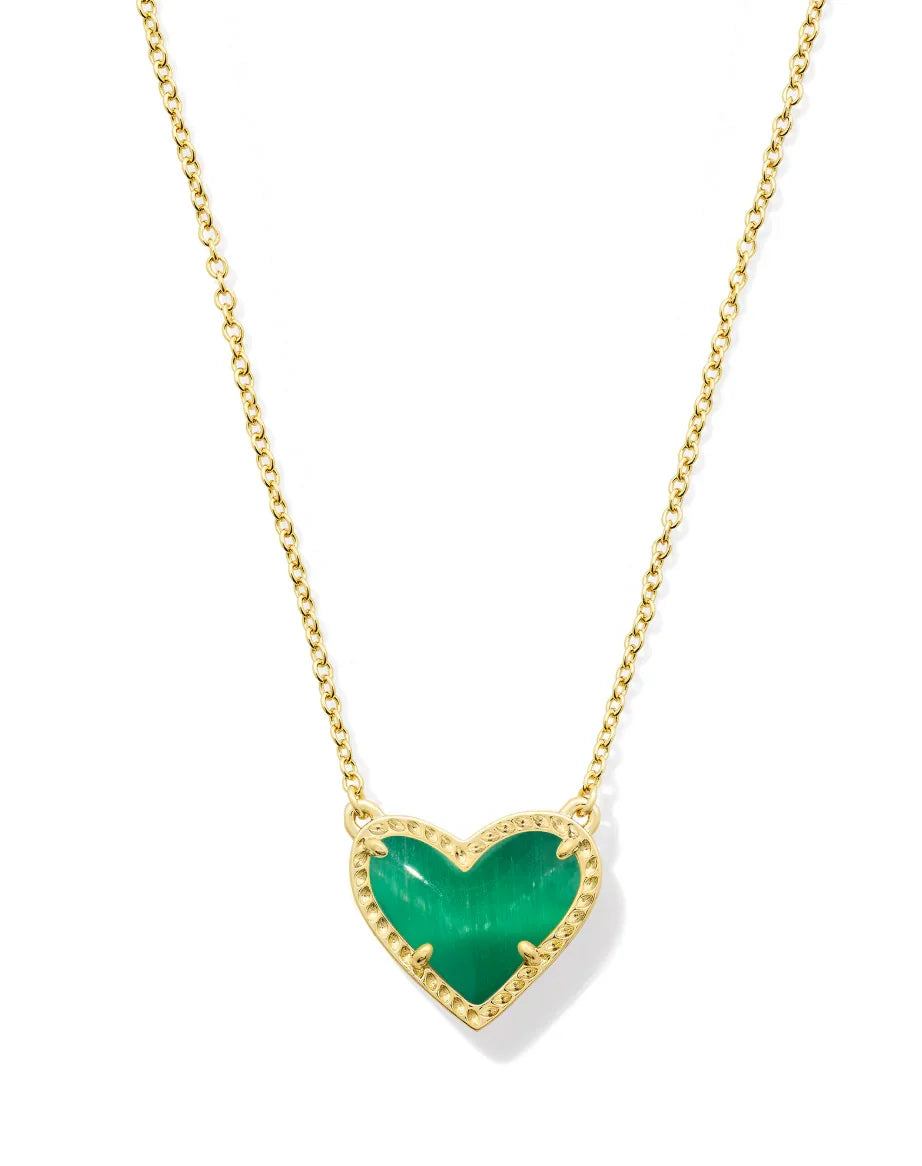 Kendra Scott Ari Heart Gold Pendant Necklace Emerald Cat’s Eye